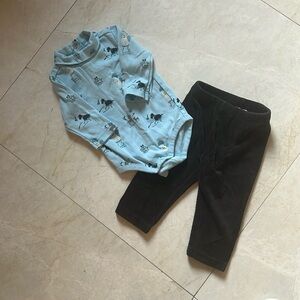 Gymboree Dog Salon Bodysuit girls 3-6 mos. Black ribbed  leggings 6-12 mos.